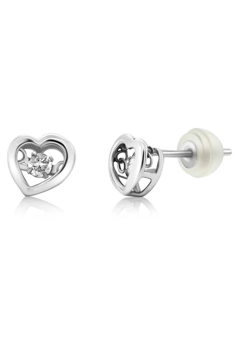 Cercei din aur alb de 18K,  cu diamante naturale, forma de inimă, design delicat