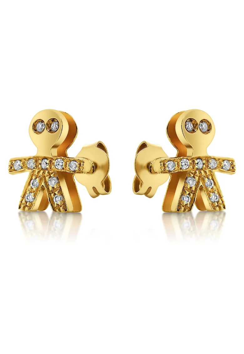 Cercei copii aur galben 18K cu diamante naturale, design delicat, set