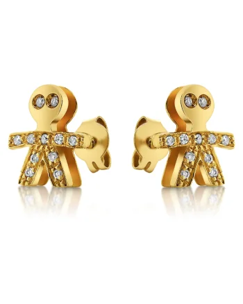 Cercei copii aur galben 18K cu diamante naturale, design delicat, set