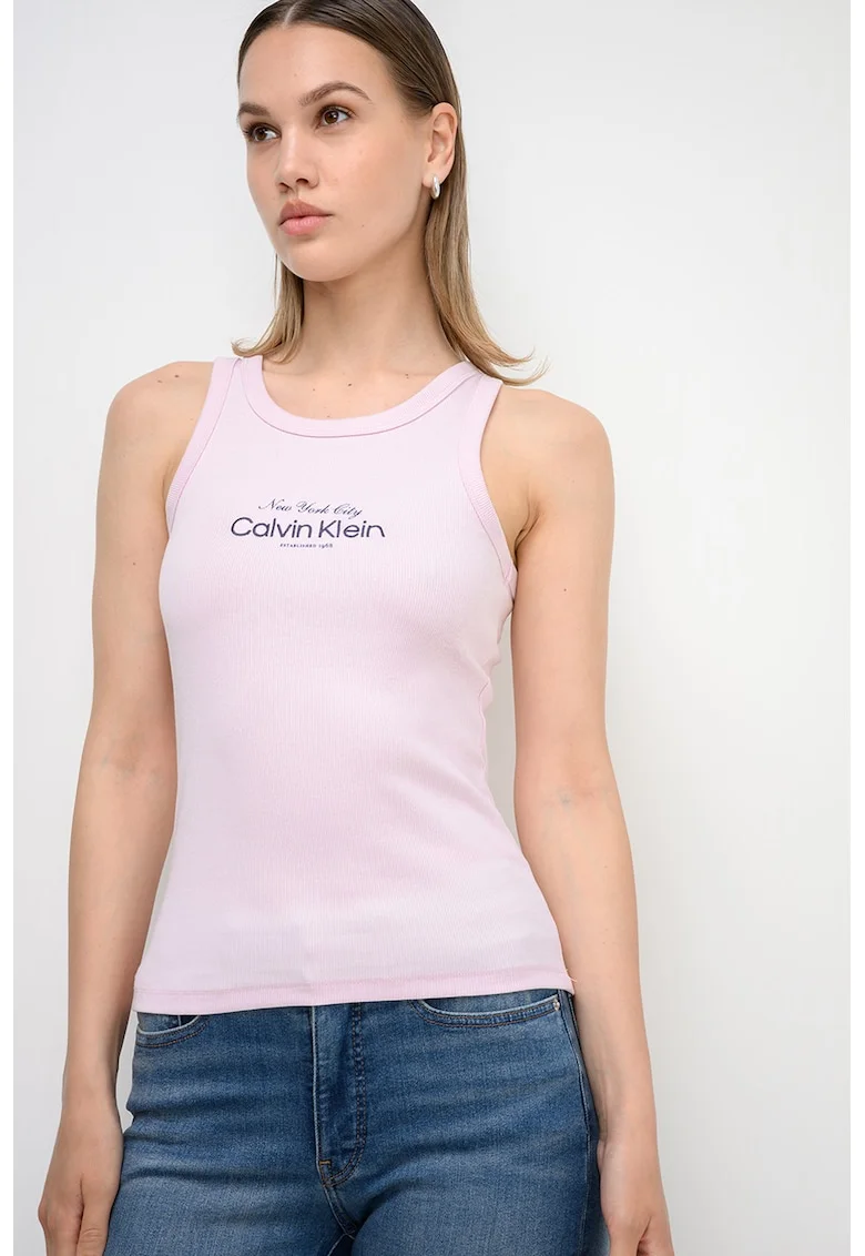 Top slim-fit cu logo, Roz pal