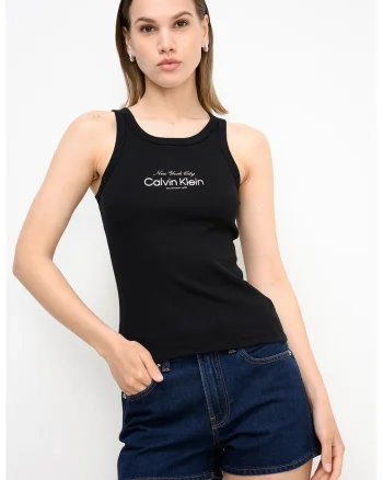 Top slim-fit cu logo, Negru