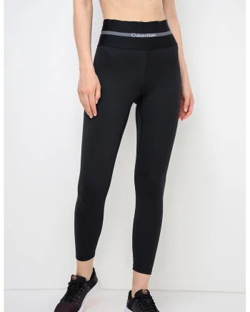 Colanti crop cu talie inalta, pentru fitness, Negru