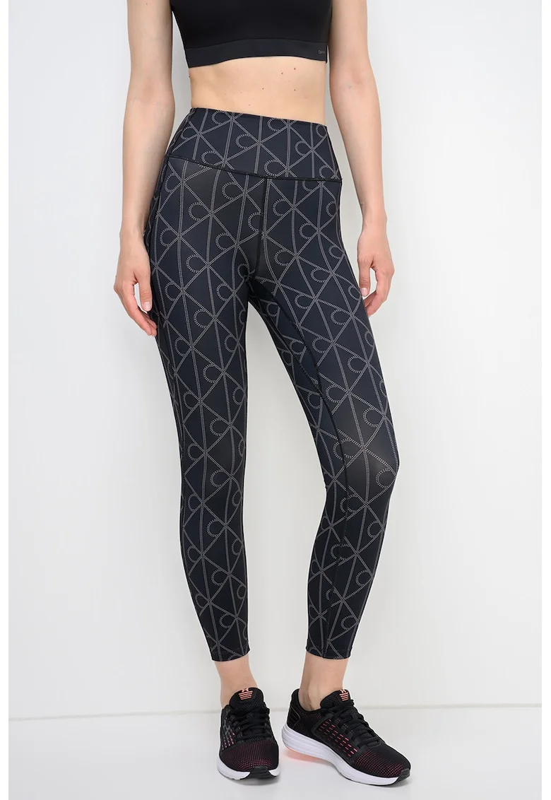Colanti crop cu model logo, pentru fitness, Negru