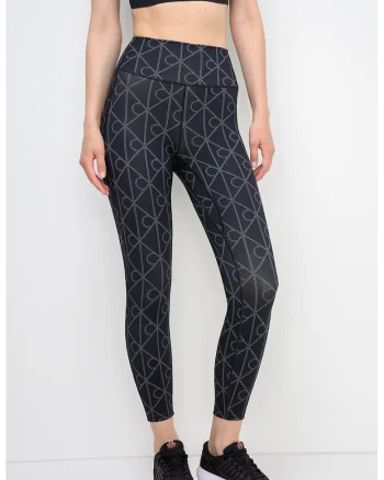Colanti crop cu model logo, pentru fitness, Negru