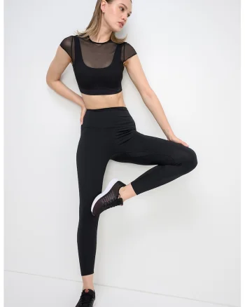 Colanti uni cu talie inalta, pentru fitness, Negru
