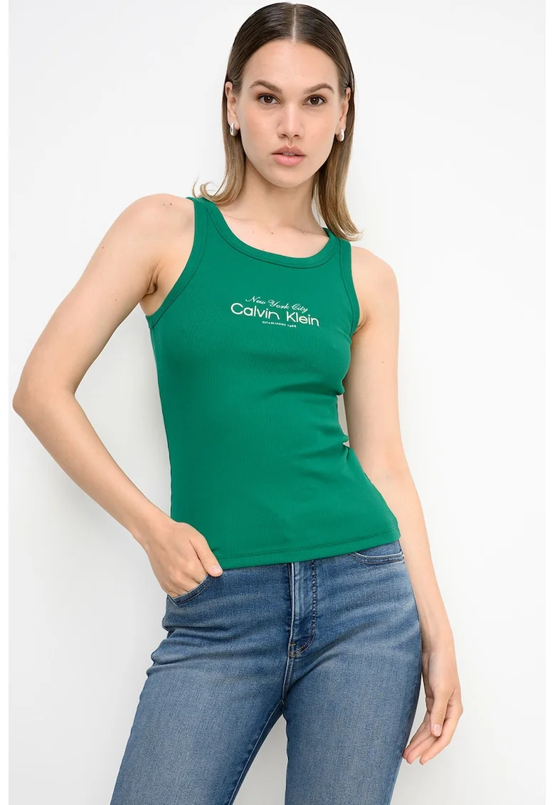 Top slim-fit cu logo, Verde englez