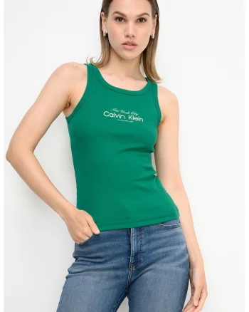 Top slim-fit cu logo, Verde englez