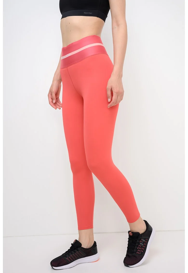 Colanti crop cu talie inalta, pentru fitness, Coral