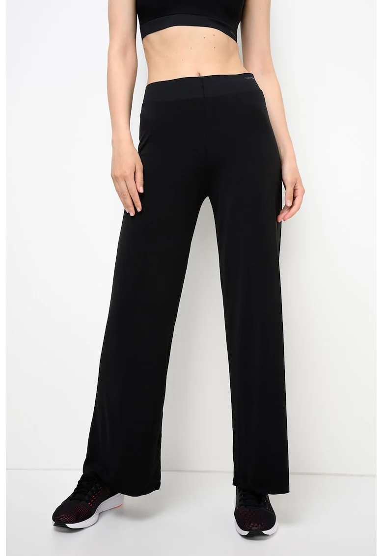 Pantaloni drepti cu talie inalta, pentru fitness, Negru