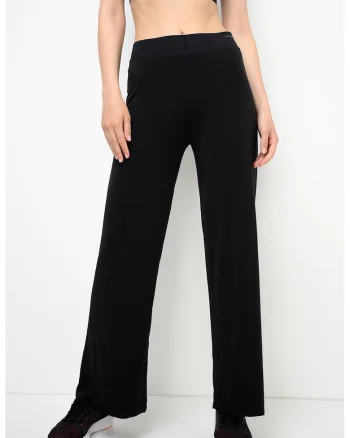 Pantaloni drepti cu talie inalta, pentru fitness, Negru