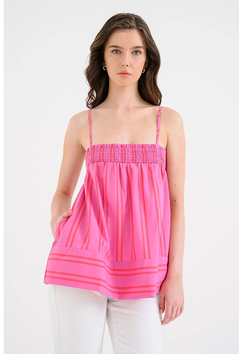 Top din amestec de bumbac organic cu dungi, Fucsia