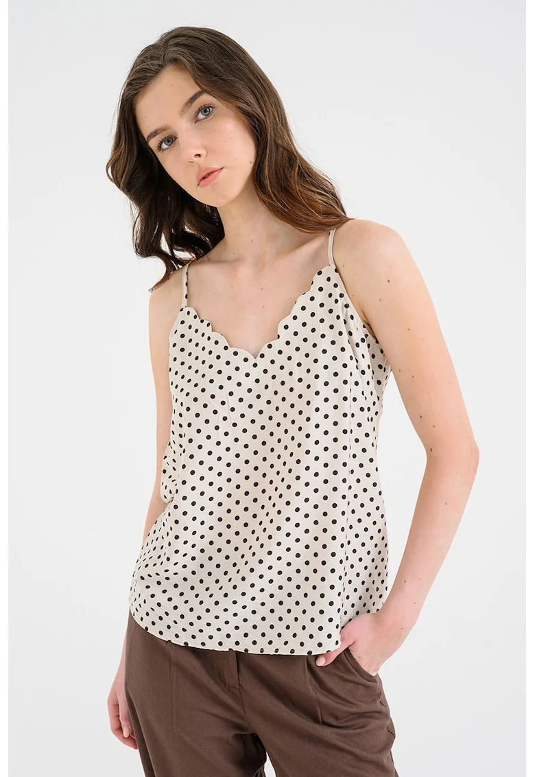 Top cu model si bretele ajustabile, Negru/Bej deschis