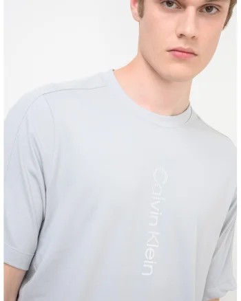 Tricou cu decolteu la baza gatului si imprimeu logo, Gri deschis