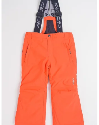 Pantaloni cu bretele detasabile pentru ski, Portocaliu mandarina