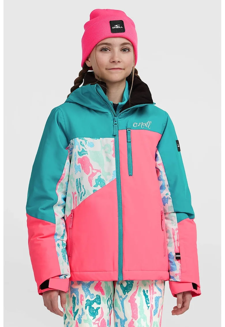 Geaca cu model colorblock, pentru schi FWC'Cruz, Alb/Roz/Albastru