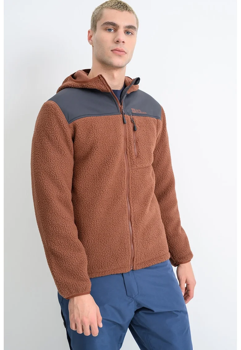 Jacheta din material fleece pentru trekking Kammweg, Maro inchis/Negru