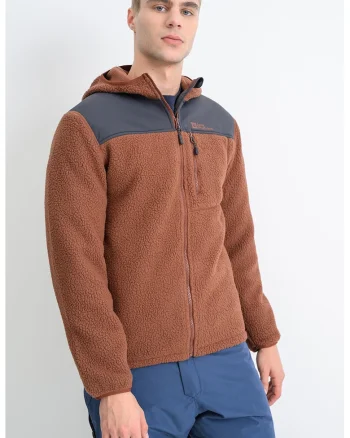 Jacheta din material fleece pentru trekking Kammweg, Maro inchis/Negru