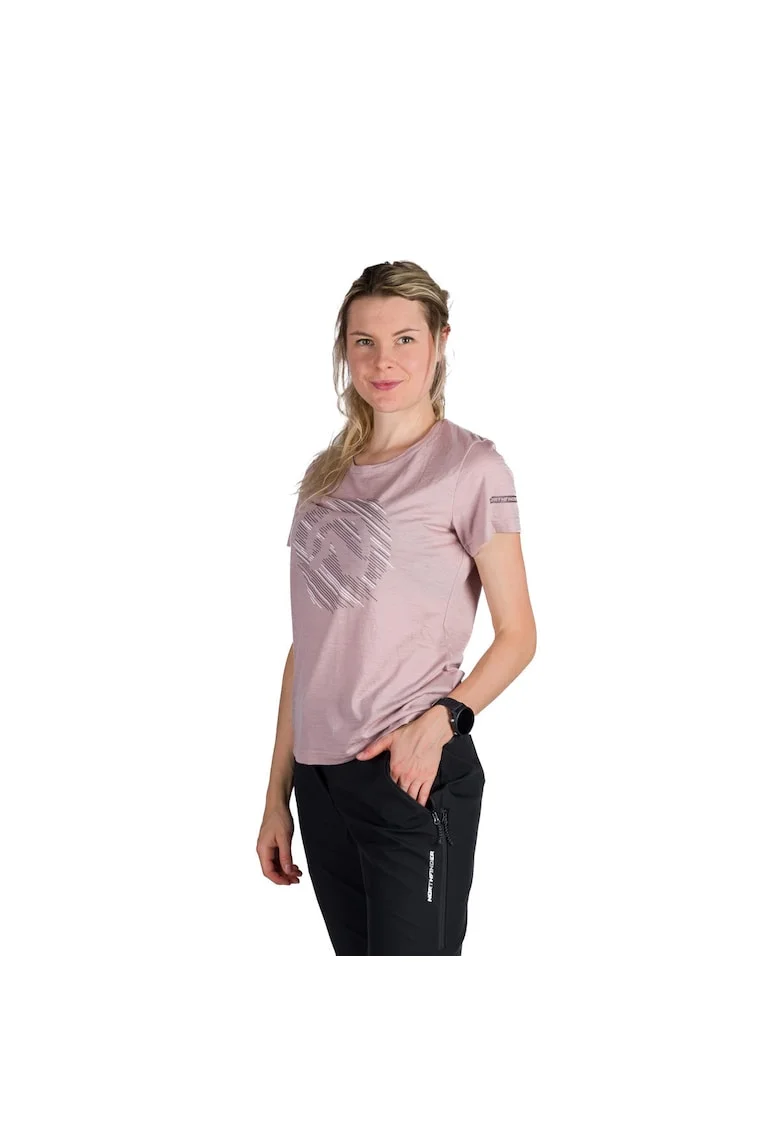 Tricou tehnic outdoor din lână merino femei Lindsey, Roz deschis