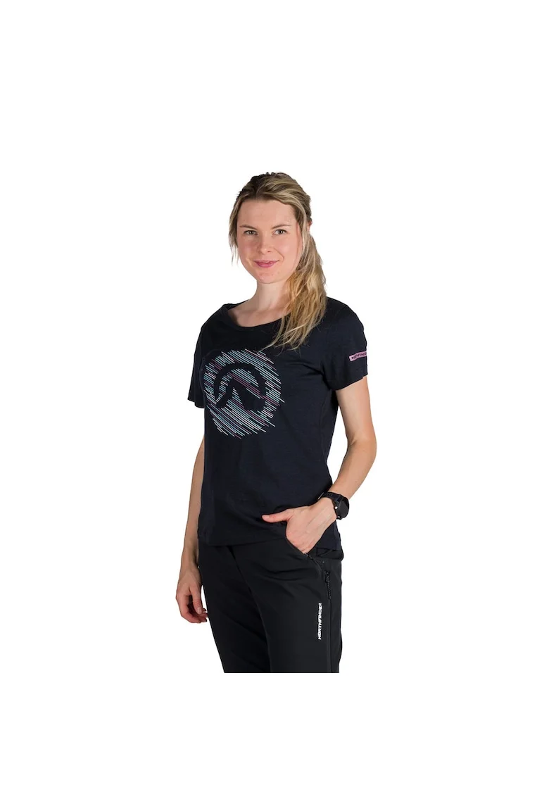 Tricou tehnic outdoor din lână merino femei Lindsey, Negru