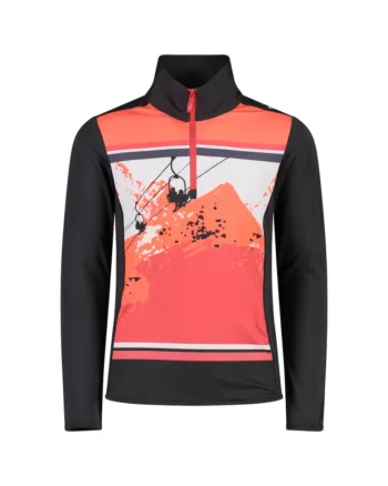 Bluza schi copii  guler inalt, negru/corai, Negru/Coral