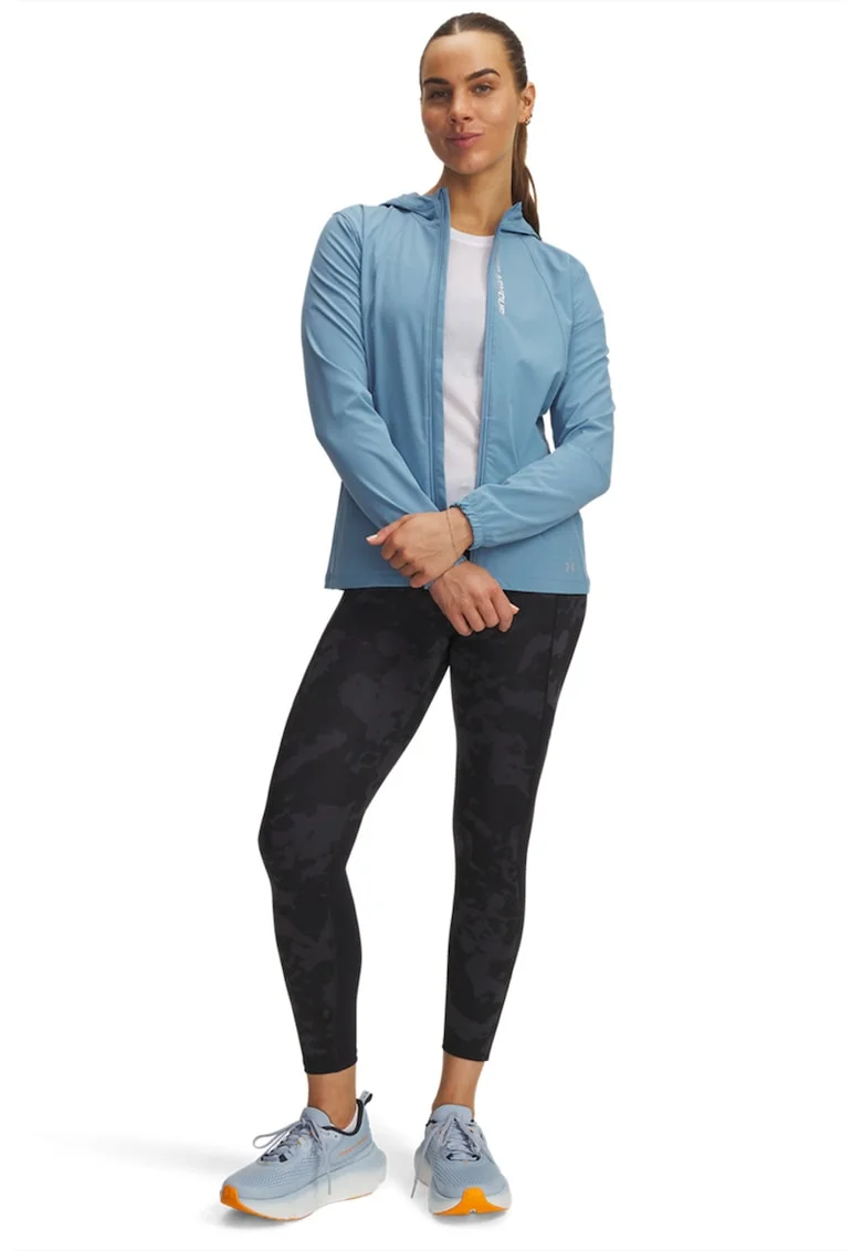 Colanti crop cu model camuflaj, pentru alergare Launch, Negru