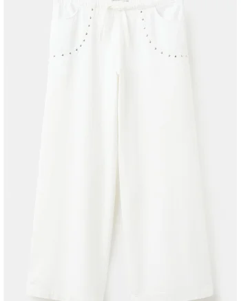 Pantaloni drepti de bumbac, Alb optic
