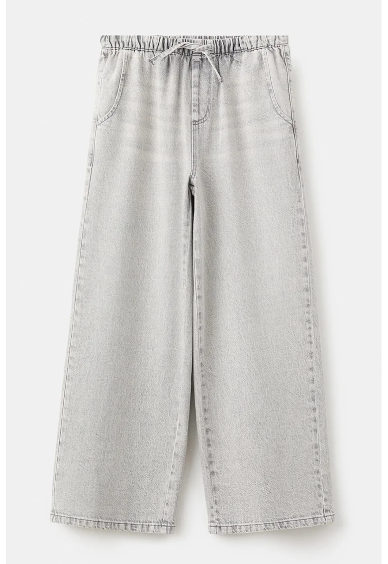 Pantaloni jogger cu croiala ampla si buzunare, Gri deschis melange