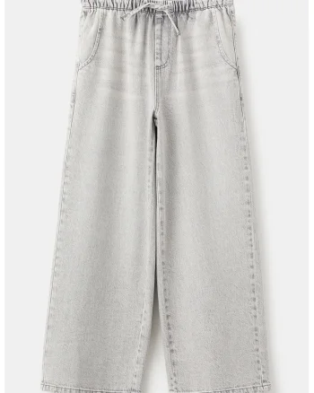 Pantaloni jogger cu croiala ampla si buzunare, Gri deschis melange
