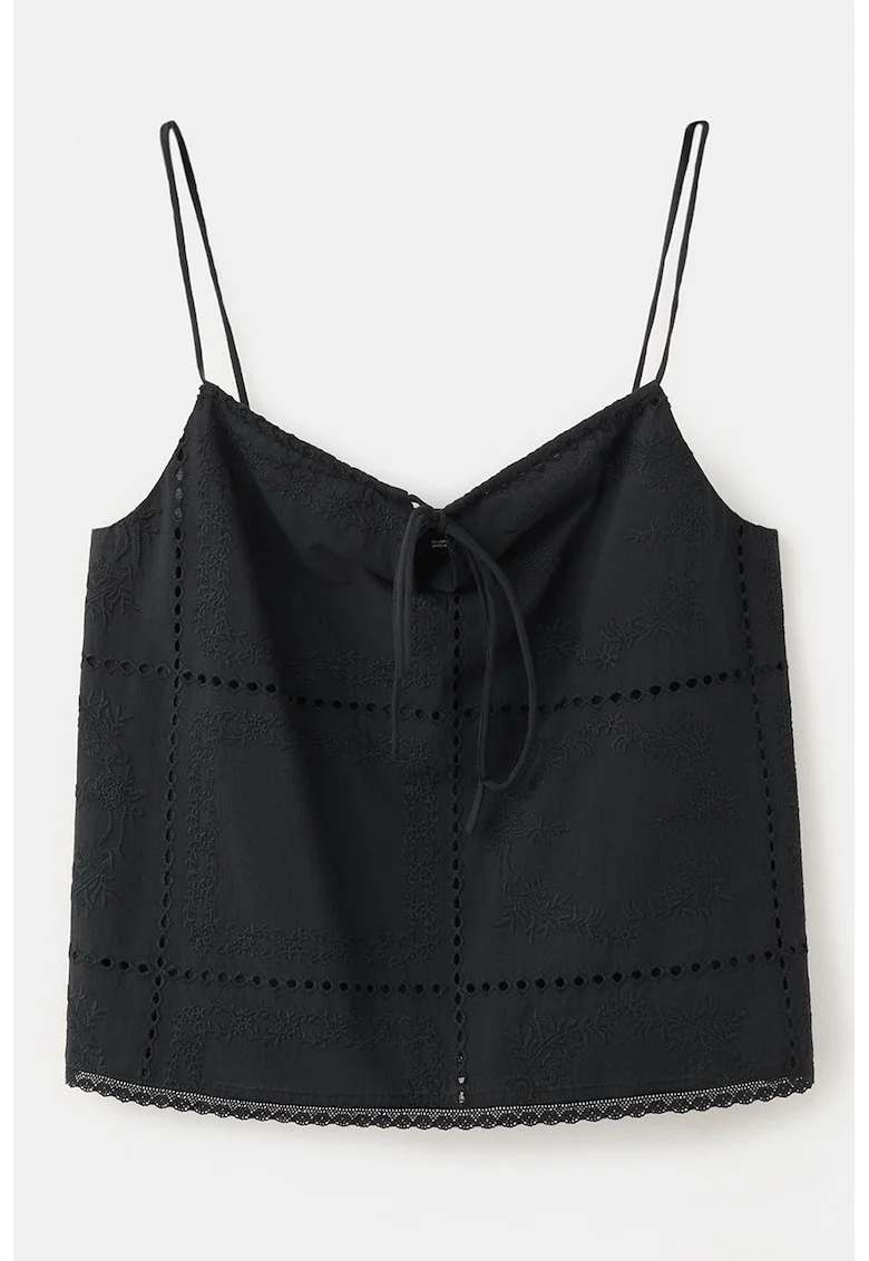 Top de bumbac cu bretele subtiri, Negru