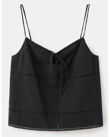 Top de bumbac cu bretele subtiri, Negru