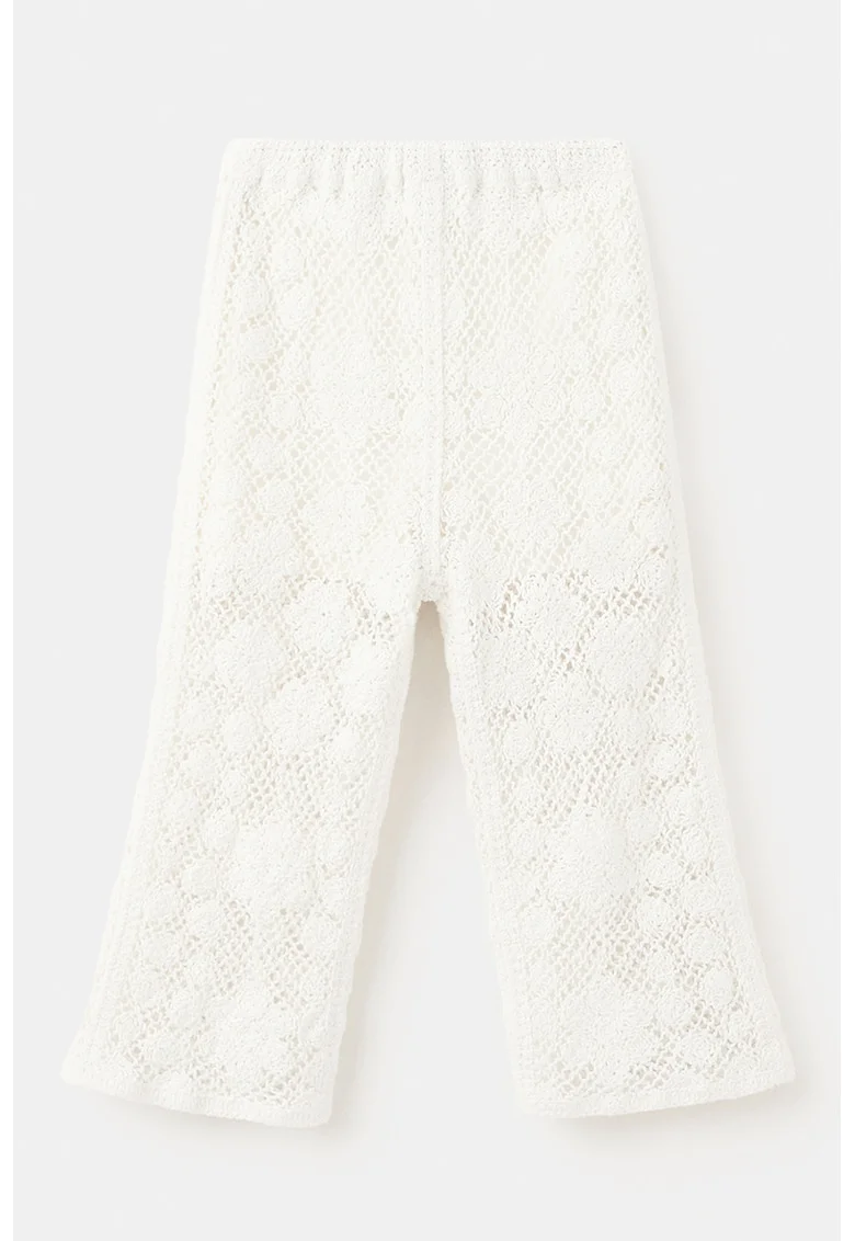 Pantaloni tricotati cu talie inalta, Alb