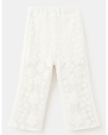 Pantaloni tricotati cu talie inalta, Alb