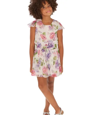 Salopeta cu imprimeu floral si maneci cu volanase,