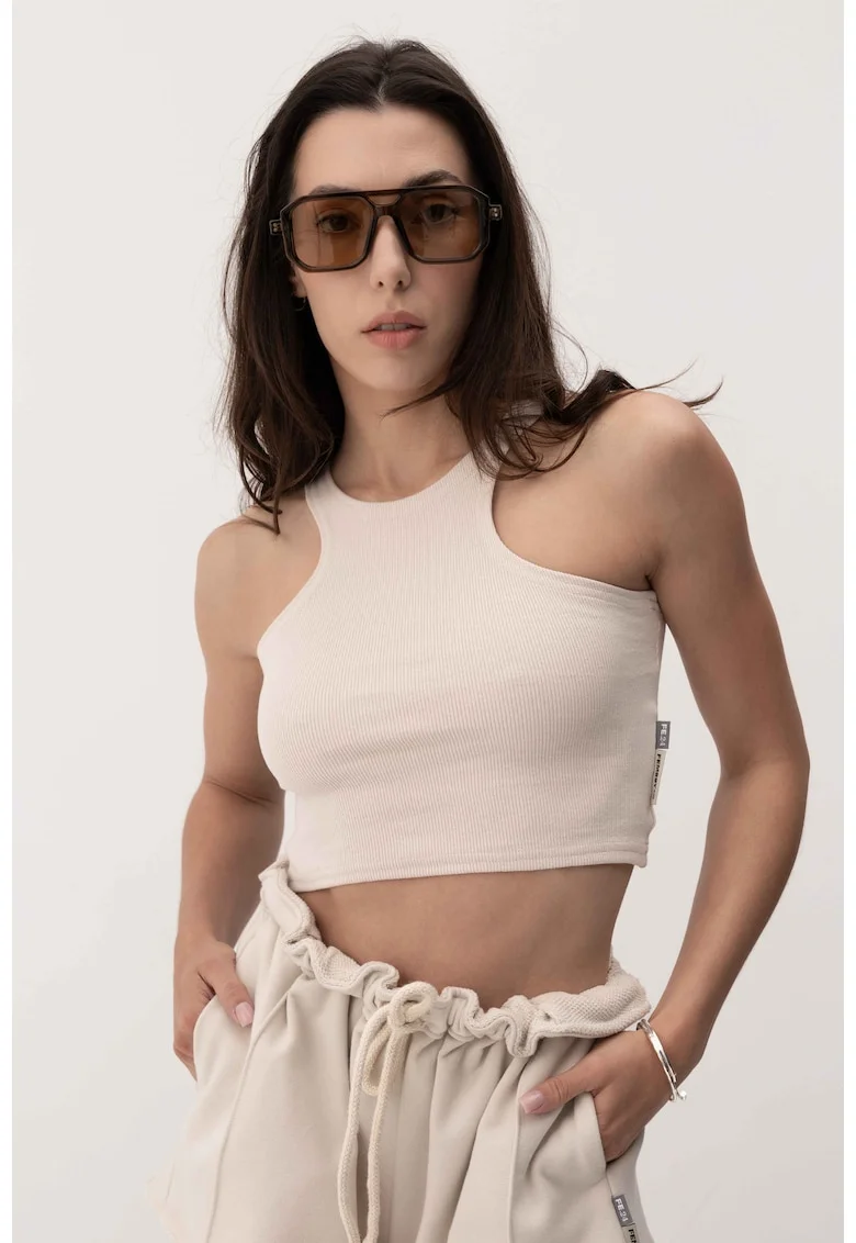 Top crop cu spate decupat Midline, Bej