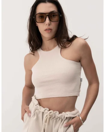 Top crop cu spate decupat Midline, Bej