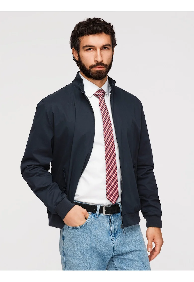Jacketa Harrington cu buzunare si material din bumbac, Bleumarin