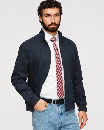Jacketa Harrington cu buzunare si material din bumbac, Bleumarin
