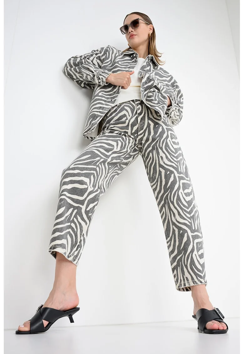 Jacheta-camasa cu imprimeu zebra, Alb fildes/Gri inchis
