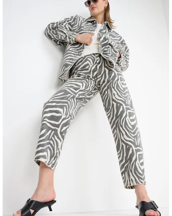 Jacheta-camasa cu imprimeu zebra, Alb fildes/Gri inchis