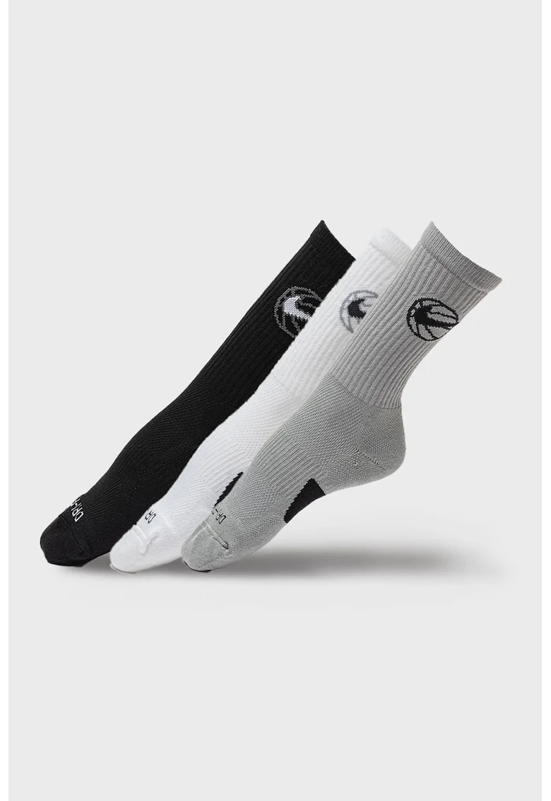 Set de sosete lungi unisex cu tehnologie Dri-Fit, pentru baschet - 3 perechi, Negru/Gri cenusiu/Alb optic