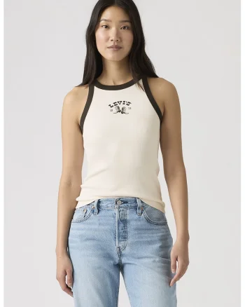Top cu logo, Negru stins/Alb murdar