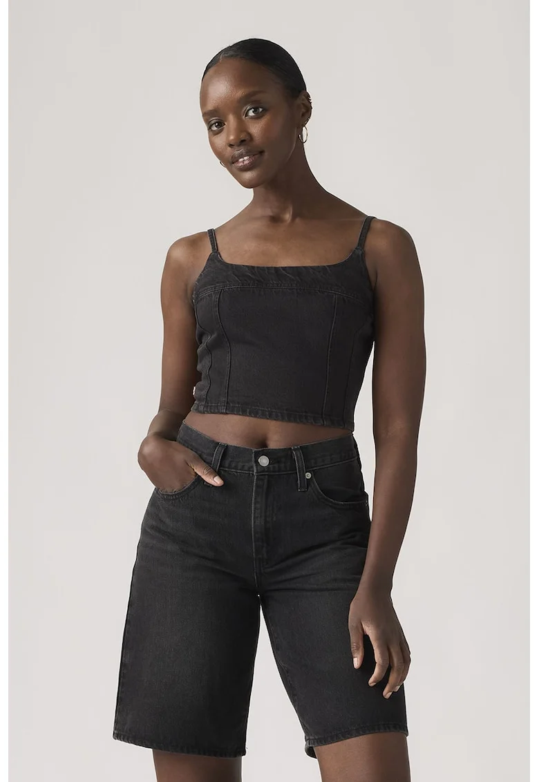 Top crop din denim Jadine, Gri antracit