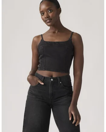 Top crop din denim Jadine, Gri antracit