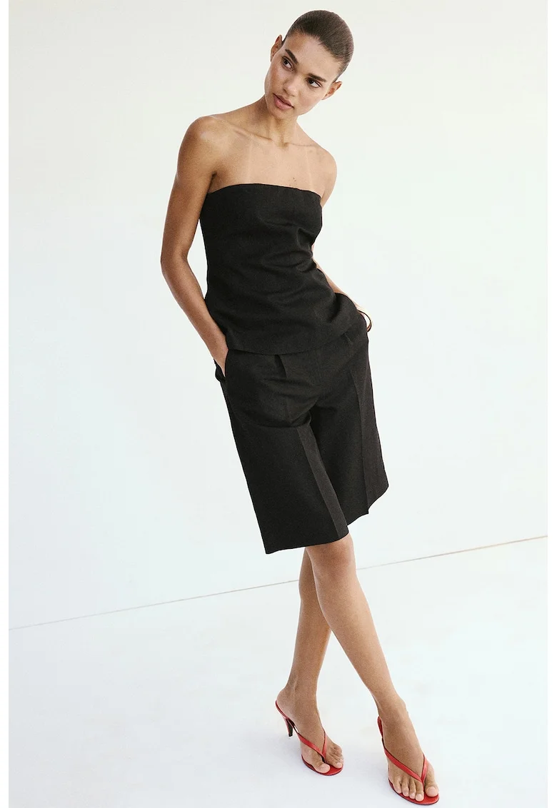 Top bandeau din amestec de in, Negru