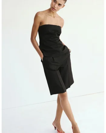 Top bandeau din amestec de in, Negru