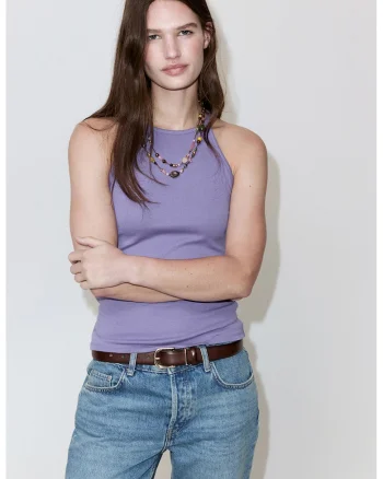 Top slim-fit cu model uni, Lila