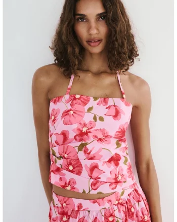 Top halter slim fit, Roz aprins/Roz pastel
