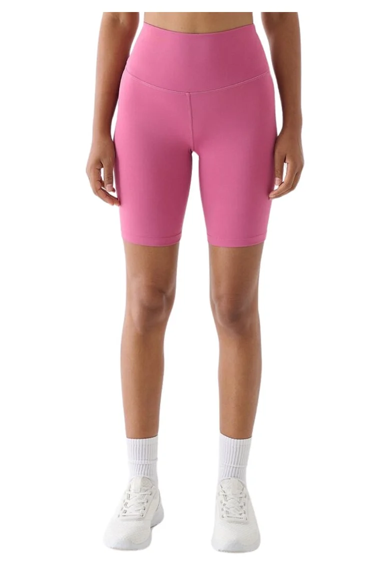 Colanti scurti dama  sintetic, talie inalta, croiala slim, roz inchis