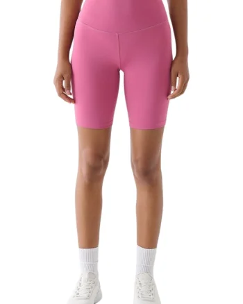 Colanti scurti dama  sintetic, talie inalta, croiala slim, roz inchis