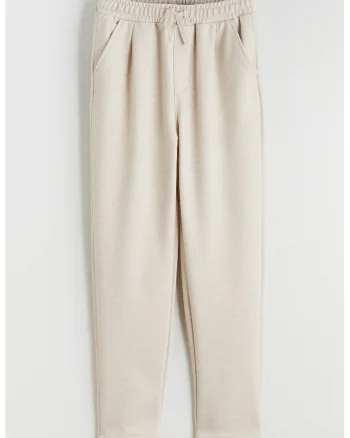 Pantaloni de trening cu croiala conica si snur de ajustare, Bej sampanie